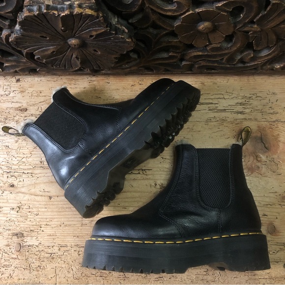 Dr. Doc Martens Quad 2976 Shearling Sherpa Fur Lined Platform Chelsea Boots 6/37 - Picture 13 of 16